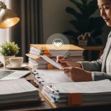 Person-managing-tax-documents-at-a-cozy-desk-symbolizing-tax-resolution-services
